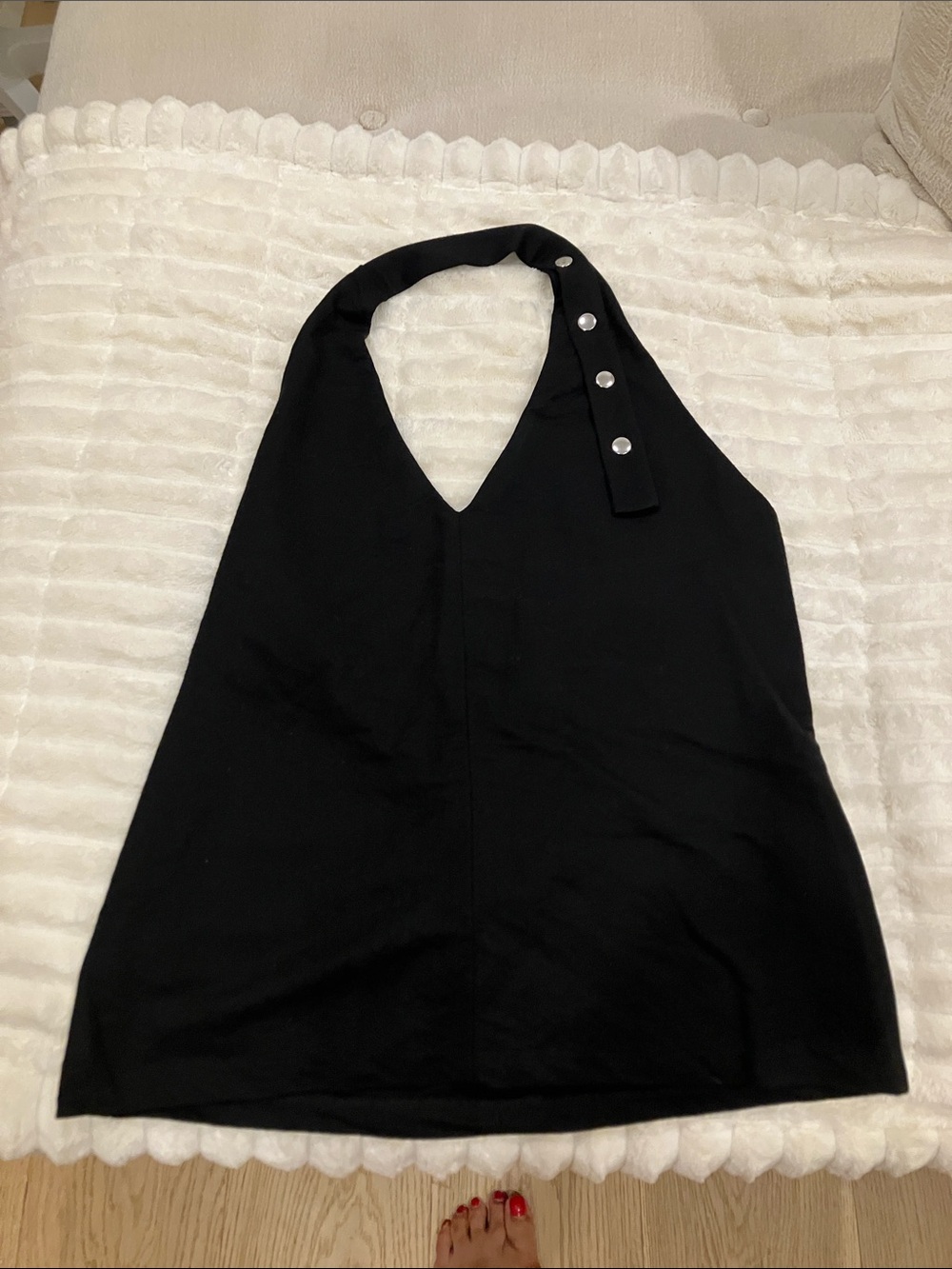 Club Monaco Black Snap-Shoulder Halter Tank